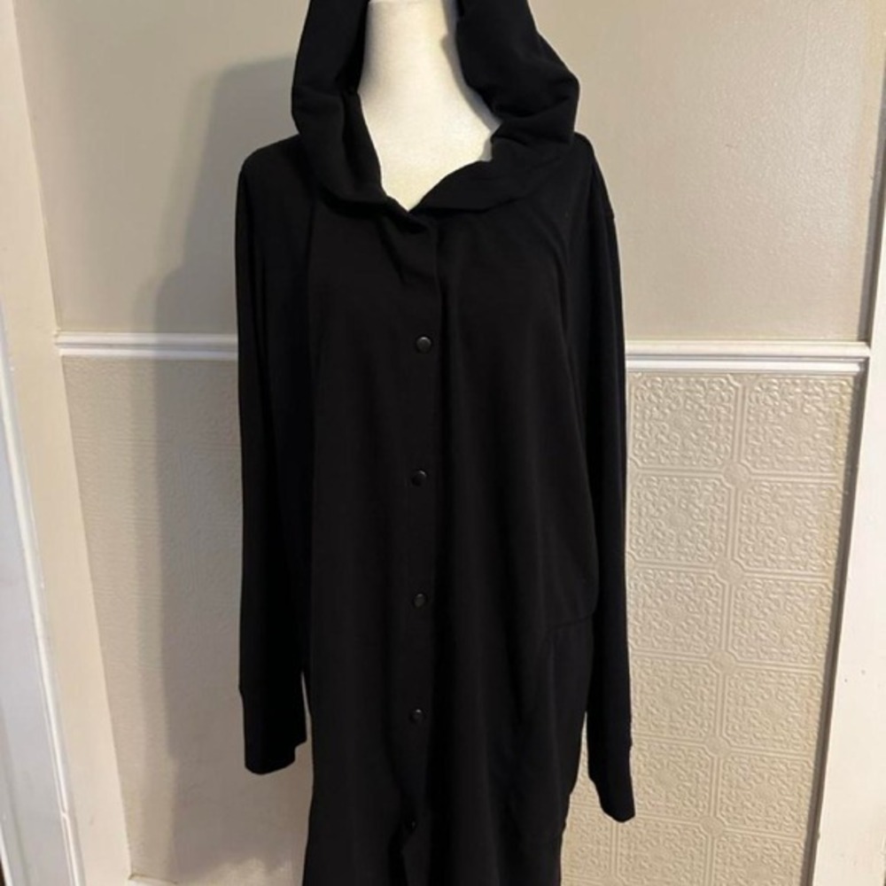Cuddl Duds Comfortwear Black Snap Front Hooded Cardigan Jacket Large